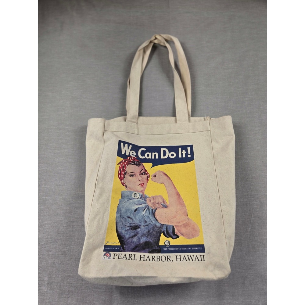 Rosie the Riveter We Can Do It Pearl Harbor Hawaii Canvas Tote Bag Off-White